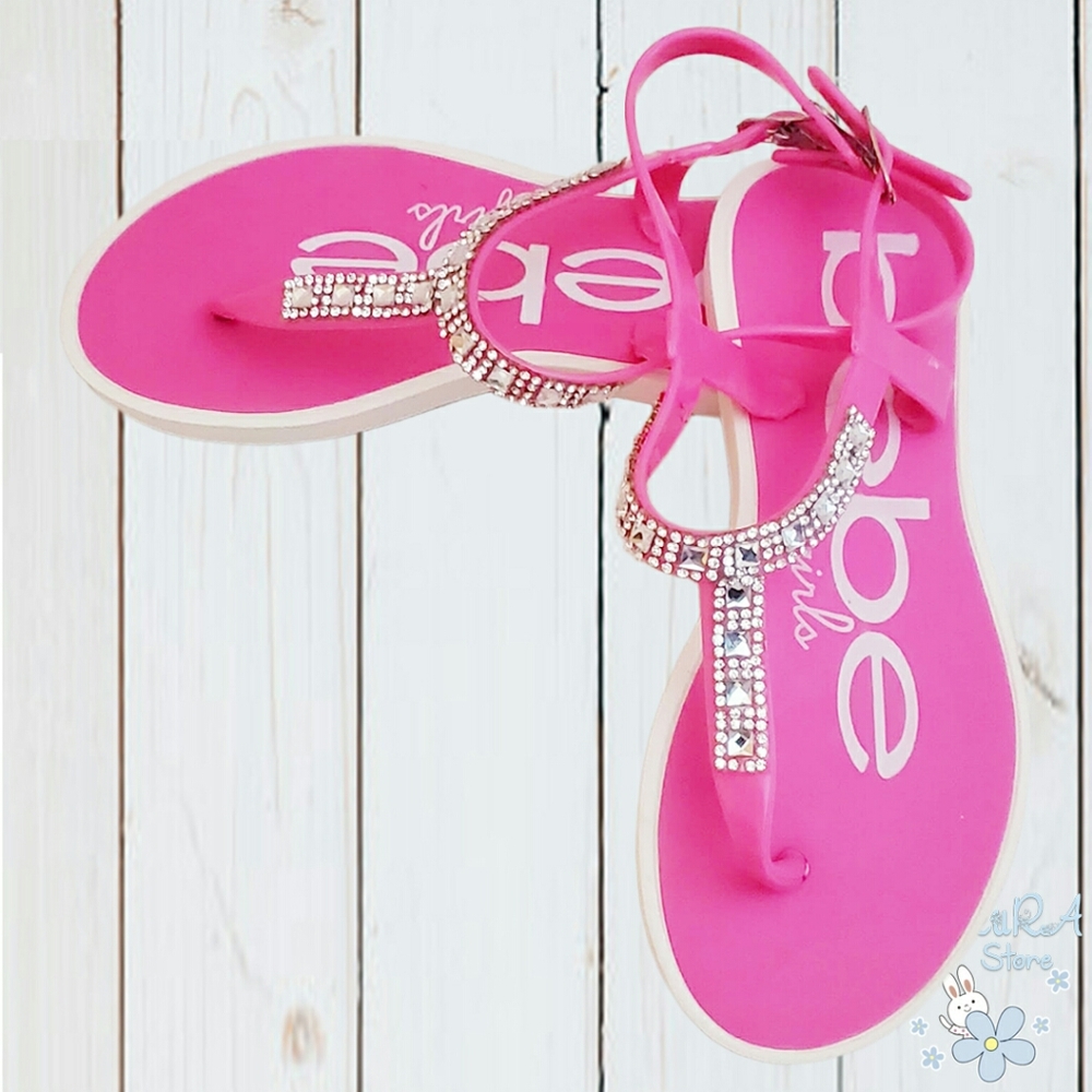 NWT BEBE AUTHENTIC GIRLS PINK FLATS SANDALS